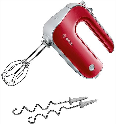 Bosch Handrührer Styline MFQ40303, 2 Rührbesen, 2 Edelstahl-Knethaken, spülmaschinengeeignet, 5 Stufen plus Turbostufe, 500 W, Deep Red/silber