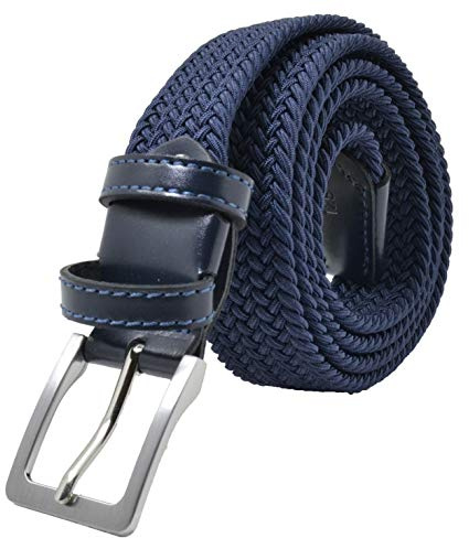GRESEL Cintura Elastica Intrecciata, Uomo Donna, Con Inserti in Vera Pelle (Blu Navy, 115 (50-52))