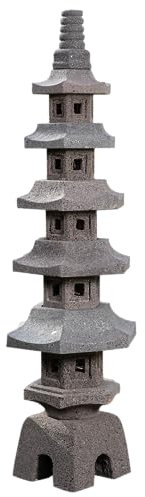 IDYL Lavastein Stein Laterne Pagoda 5-stöckig | Höhe 100cm |frostfest |Asiatische Dekoration |massives Naturprodukt | Handarbeit |für Garten und Teich | Steinlaterne | schwarz