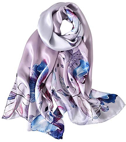 STORY OF SHANGHAI Womens 100% Natural Mulberry Silk Scarf Multi-use Scarves for Ladies,Purple Flower