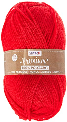 Glorex 5 1001 02 - Premium Wolle aus 100 % Acryl, leicht zu verarbeiten, vielseitig einsetzbar, wärmend, weich, nicht kratzend, 50 g, ca. 140 m, rot