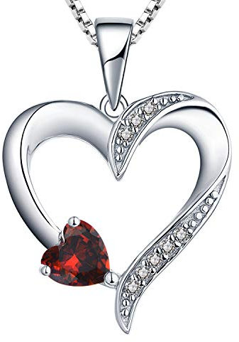 YL Kette Herz Damen Halskette Silber 925 mit Januar Geburtsstein Granat Anhänger für Frauen