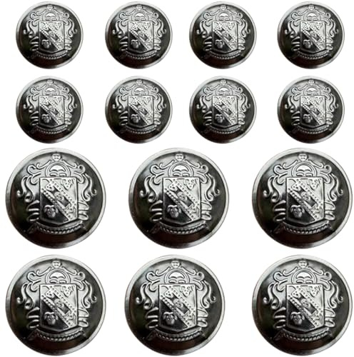 Lot de 14 boutons en métal pour blazer, costume, manteau de sport, uniforme, veste (argent)