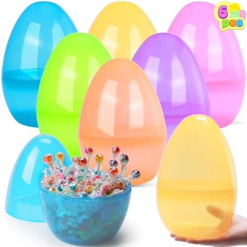 JOYIN 6 PCS 10 Jumbo Easter Eoggs trasparente colorato per riempire le prelibatezze di giocattoli specifiche, favore della festa a tema, gioco di caccia, riempimento per cesti di cesti