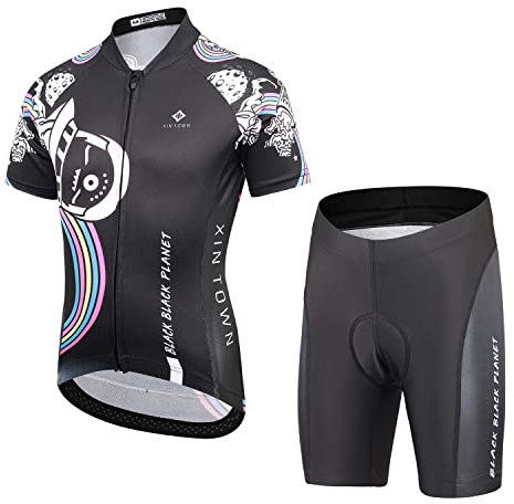 L PATTERN Jungen Fahrradtrikot Radtrikot Set Fahrrad Trikot Mädchen Trikot Kurzarm+Kurz Fahrradhose Atmungsaktive Radhose mit Sitzpolster, Schwarz(Radtrikot-Set), L