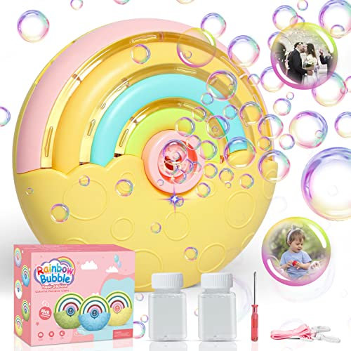 Panacare Automatische Seifenblasenmaschine, Tragbares Regenbogen Blasenmaschine für Kinder 2000+ Seifenblasen/Min mit Seifenblasenlösung*2, Seifenblasenspielzeug Kinder für Party/Hochzeit (Yellow)