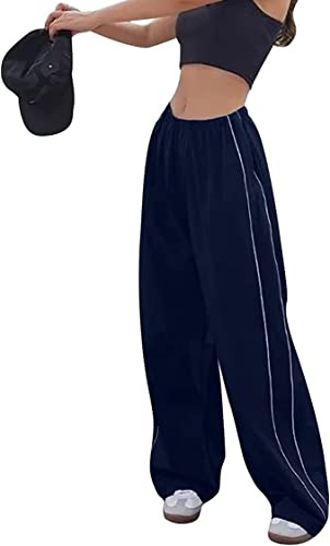 Dam Hip Hop Cargo Byxor Y2K Baggy Byxor Elastisk Midja Bred Ben Byxor Vintage 90-tals Träningsbyxor Dragsko Dansbyxor Träningsbyxor E-Girl Streetwear Träningsbyxor
