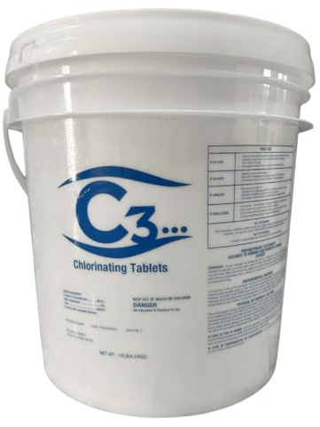 C3-10lb Chlorine Tablets, 3 Inch | Swimming Pool Accessories & Chemicals | Long-Lasting, Slow Dissolving, Individually Wrapped Chlorine Tabs | Tri-Chlor 3 Inch Tablets Pool Cleaner