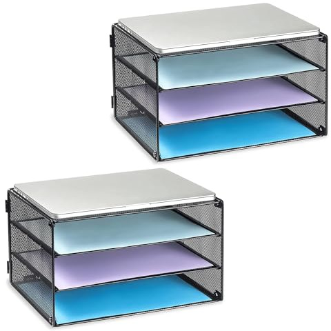 DALTACK 3 Tier Letter Tray Paper Organizer with Sliding Trays Black 2 Pack