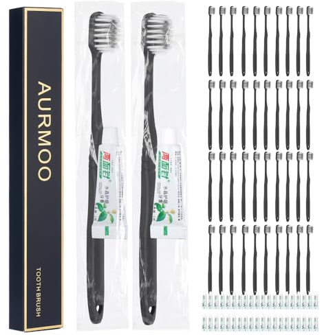 AURMOO Engångsborstar, Resetandborste, 40 Set Engångs-tandborstar, | Engångs Tandborste med Tandkräm, Gästtandborste, Hotell Tandborste, Individuellt Förpackad.