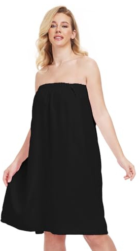 North Bund Damen Saunakilt Saunatuch Bademantel 100% Baumwolle Sauna Kilt Saunasarong Handtuch Mit Gummizug Und Für Spa Schwarz