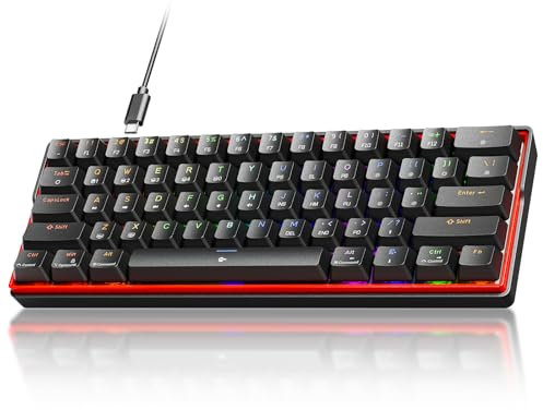 KEMOVE K61SE Teclado Mecánico Gaming, 60% Teclado Compacto de 61 Teclas RGB Retroiluminación N-Key Rollover USB Cable Teclado Oficina con Interruptor Rojo para Mac Windows-US Layout, Negro