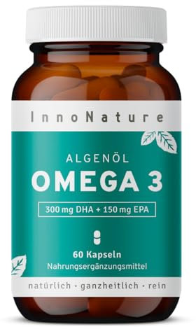 InnoNature Omega3 2:1 DHA/EPA | natürlich aus der Mikroalge Schizochytrium | 60 kapseln, 300 mg DHA und 150mg EPA | vegane Omega3 Kapseln, laborgeprüft