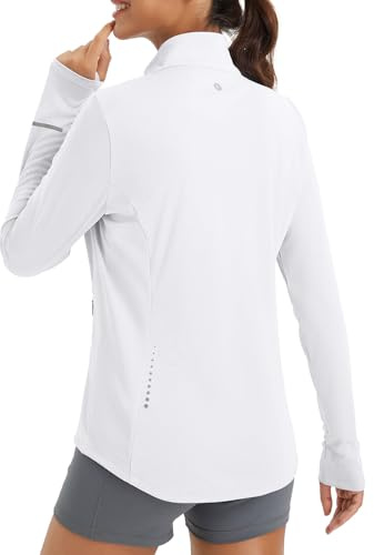 baleaf Women's Athletic Jacket Sun Protection Running Lighteight Full Zip Long Sleeve Shirts UPF 50+ Pockets White L