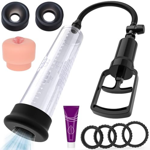 Origeros Penispumpe für Penisvergrößerung, Vakuumpumpe für Männer, Enthält 4 Penisringe und 2 Silikonbasen, Männliche Verbesserung, Schnelle Erektion, Sexspielzeug für Masturbation