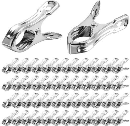 50 Packs Stainless Steel Garden Netting Clips, Strong Grip Greenhouse Clamps, Metal Garden Clip with Large Open, Greenhouse Film Clamps for Netting, Plant Cover, Clothes, Towel Fixing and Hold Down