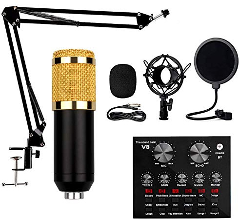 Kondensatormikrofonkit, PC-mikrofonkit med USB-ljudkort, justerbart metallarmstativ, professionellt mikrofonset, perfekt för videoinspelning, inspelning