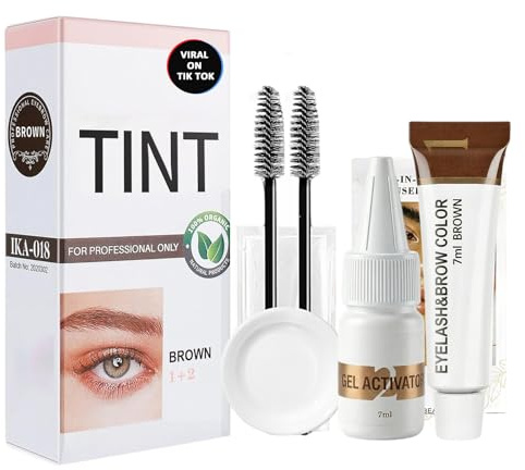 Eyelash & Eyebrow Color Kit Brown, Natural Lash Color Kit with Gentle Formula, Professional Brow Color Results Naturally Fades Within 2 Weeks, Safe & Easy DIY for Salon Home Use, Gift for Women 7ML