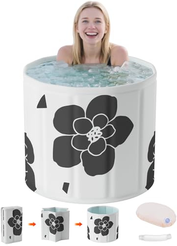Vasca da bagno Portatile per Adulti - Vasca da Bagno Freestanding con Doccia Spa, Termoregolazione Ghiaccio/Caldo,Ideale per SPA Domestica e Viaggio- Versione Compact 70x65 cm Nero