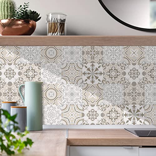 24pcs Tile Stickers for Kitchen Bathroom Moroccan Vintage Stick on Tiles Self Adhesive Floor Wall Stickers Vinyl Waterproof Oil Proof DIY