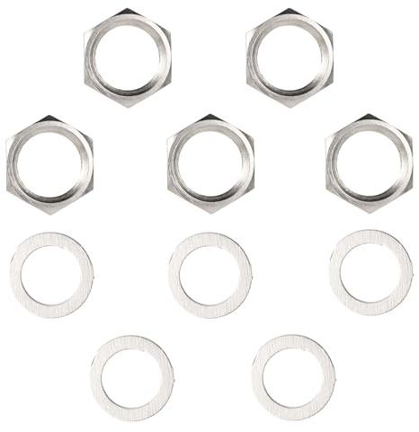 5 Set of Guitar Jack Nut and Washer, Alloy Thread 3/8-32u Input Output Jack Nut and Washers Replacement Parts for Electric Guitar Bass Sockets(Silver)