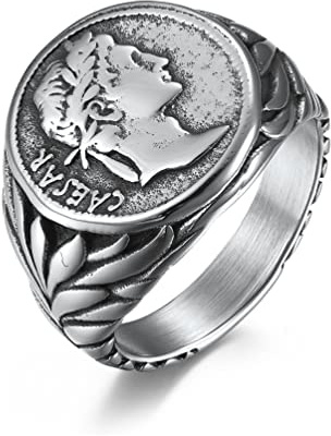 Vintage Roman Caesar Rings rostfritt ståluttalande Tume Middle Knuckle Finger Ring Comfort Fit Anpassa Biker Cool gåvor för män Kvinnor BFF Birthday Xmas