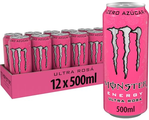 Monster Energy Ultra Rosa, Bebida energética Sin Azúcar- Pack 12 latas de 500 ml