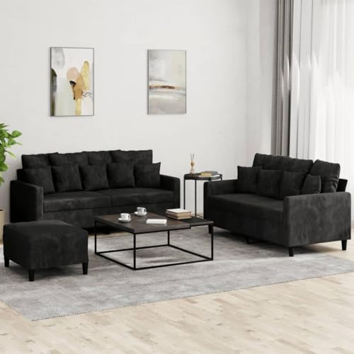 RJPLMFV Set di Divani 3 pz con Cuscini Nero in Velluto Divano per Salotto Divano per Soggiorno camere da letto