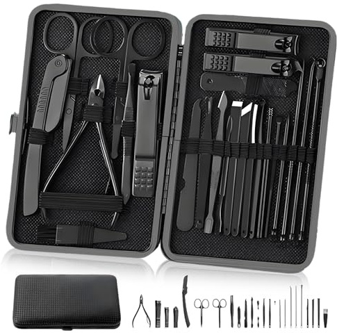 24Pcs Nail Files Set, Manicure Set Men Stainless Steel Manicure Pedicure Sets for Feet, Suitable Ideal for Men Women Daily Nail Care, Thick Nails Trimming and Travel Essentials