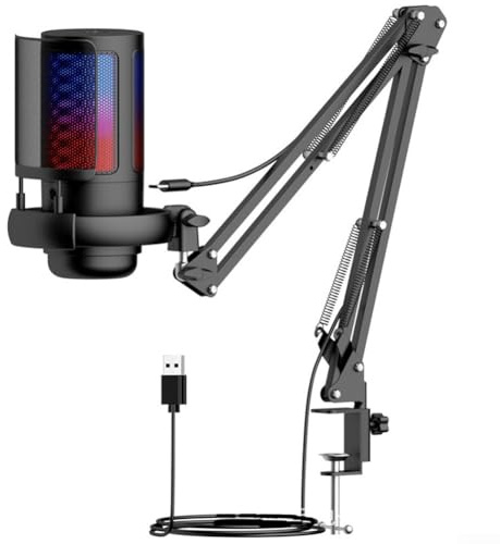 USB-mikrofon, högkvalitativ spelmikrofon med brusreducerande RGB, ME6S-kondensatormikrofon för sång och inspelning (svart)