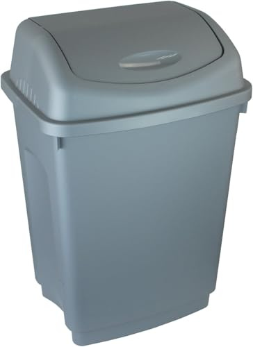 Muddy Hands 50 Litre Plastic Swing Bin - Large Kitchen Waste Bin with Swing Lid, Durable Rubbish Bin for Home, Office or Utility Room (1, Grey)