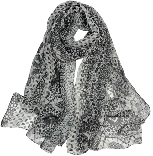 FAIRYGATE Chiffon Scarves Flower Floral Print Ladies Scarf Lightweight Scarfs for Women Elegant Neck Wrap 63 x 20 Inch (160 x 50 cm)