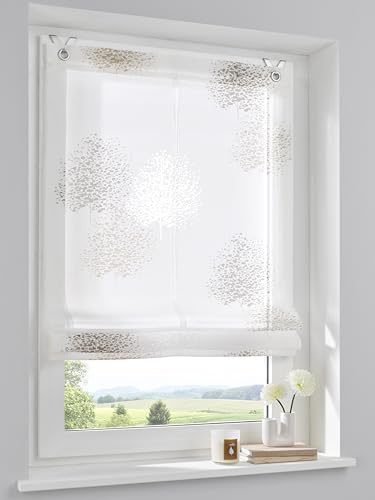 Raffrollo Ösenrollo Bellinda weiß Taupe Öse 80 x 140 cm