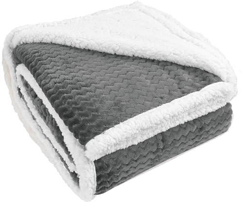 Catalonia Classy Sherpa Throws Blanket, Soft Comfy Fluffy Cozy Fleece Plush Blanket for Sofa Couch Single Bed, Warm Thick Winter Couch Throw, All Season for Adults Children 150 x 130 cm Grey