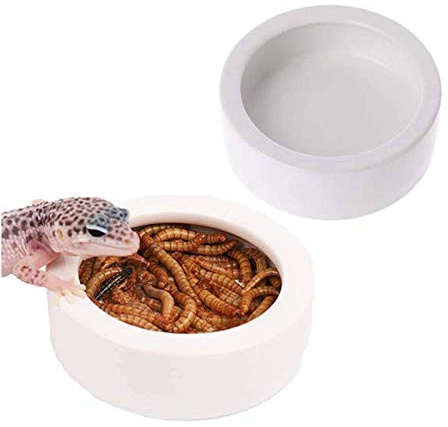Tfwadmx 2 Pack Reptile Food Bowl, Mini Ceramic Water Feeder Bowl, Reptile Worm Feeding Dish for Lizard Turtle Bearded Dragon Anoles Crested Gecko Hermit Crab Leopard Gecko Chameleon Corn Snake