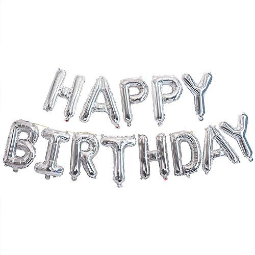 Ponmoo Folie Luftballons Happy Birthday Banner Kit - Silber, Party Dekorationen Ballons, Geburtstagsparty Folienballons Gute zum Geburtstag
