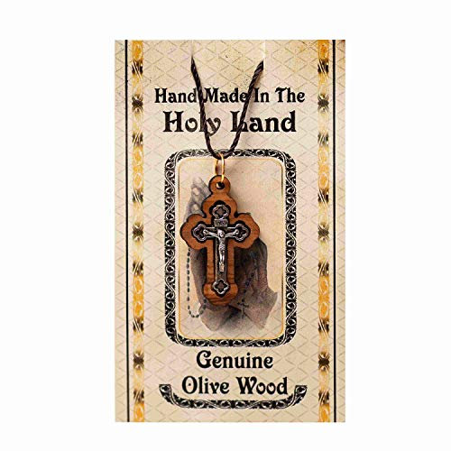 SHUCK24 Olivenholzkreuz Kruzifix am Band, aus Bethlehem, Mit Echtheitszertifikat 3 cm
