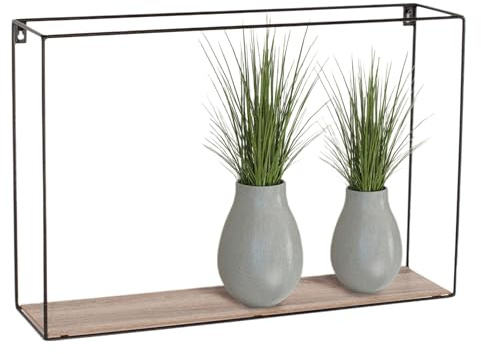 Core Products, Loft Wire Rectangular Display Wall Shelf - Black Metal Frame and Wood Effect