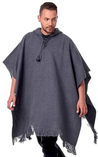INTI ALPACA Alpaca Hooded Poncho for Men- Wool Cape with Hood - Winter Long Poncho - Comfortable House Coat-Solid Color (US, Alpha, One Size, Regular, Regular, Dark Gray)