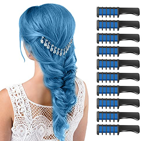 MSDADA Blue Hair Chalk for Girls - 10 Pcs New Hair Chalk Comb Temporary Bright Washable Hair Color Dye for Girls Kids - Christmas Birthday Easter Halloween Gifts for Girls Kids
