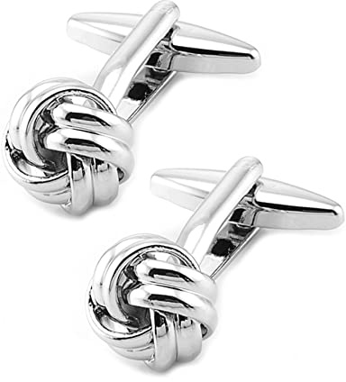 Jonwo Knot Cufflinks in Gift Box Cuff Links for Men Lady Daily Wear Business Wedding Party Tuxedo Shirt Birthday Gift (Silver Tone Knot)