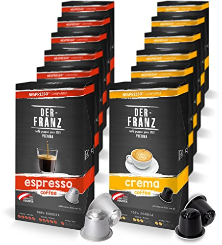 Cápsulas de café compatibles con Nespresso, 12 x 10 Cápsulas (60 x Crema, 60 x Espresso)
