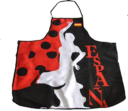 Aries boutique Delantal Flamenco Grande, Negro y Rojo, Estilo Español, Unisex Adulto