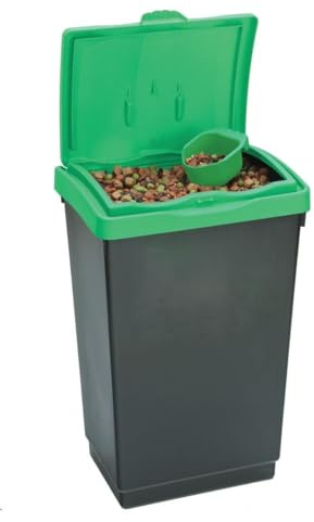Chabrias Ltd 47 Litre Plastic Box Container with Green Scoop & Lid – Weatherproof Grit, Rock Salt & De-Icer Storage/Pet Food & Bird Seed Container