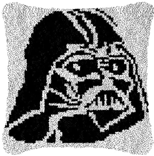 ROCKY&CHAO Latch Hook Cushion Kits, Latch Hook Pillow Case Kits Embroidery Kits Carpet Set17X17Inch, DIY Needlework Pillow Cover Sofa Cushion Rug Making Kits, DIY Craft Kits (43x43 cm) - Black Fear
