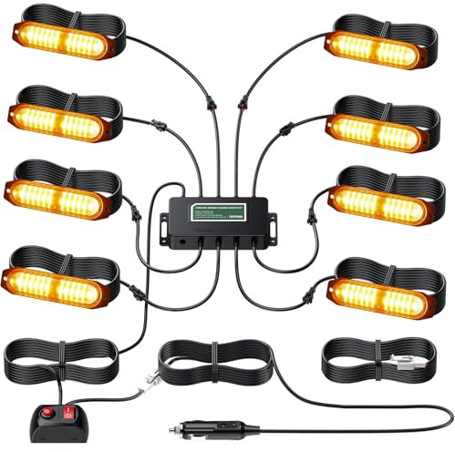 EYPINS 8x12 LED Emergency Strobe Lights | 30 Modes, Grille-Mounted Police-Style Hazard Beacon for 12V/24V Trucks, Trailers, Caravans, Campers, Vans (Amber)