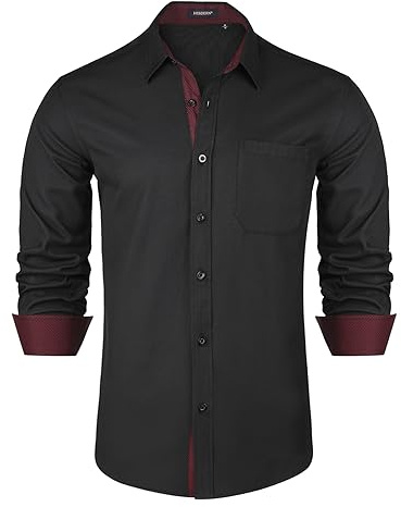 HISDERN Men's Shirts Long Sleeve Formal Dress Shirt Casual Business Button Down Collar Shirt Black XL