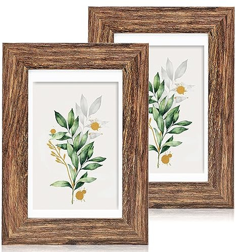 Hongkee 5x7 Picture Frame Set of 2, Real Glass and Wood Frame for Mat 4x6