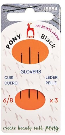 Pony - Pony Black Glover Acabado Mate (No. 6-8) Agujas de Coser a Mano con Ojo Negro - 3 Agujas