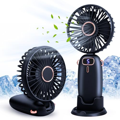 KEWUZY Ventilateur à Main, Ventilateur Portatif, Petit Ventilateur De Poche 5 Vitesses Avec Base, Mini Ventilateur USB Portable Silencieux Puissant Table Pour Bureau, Extérieur (Bleu)